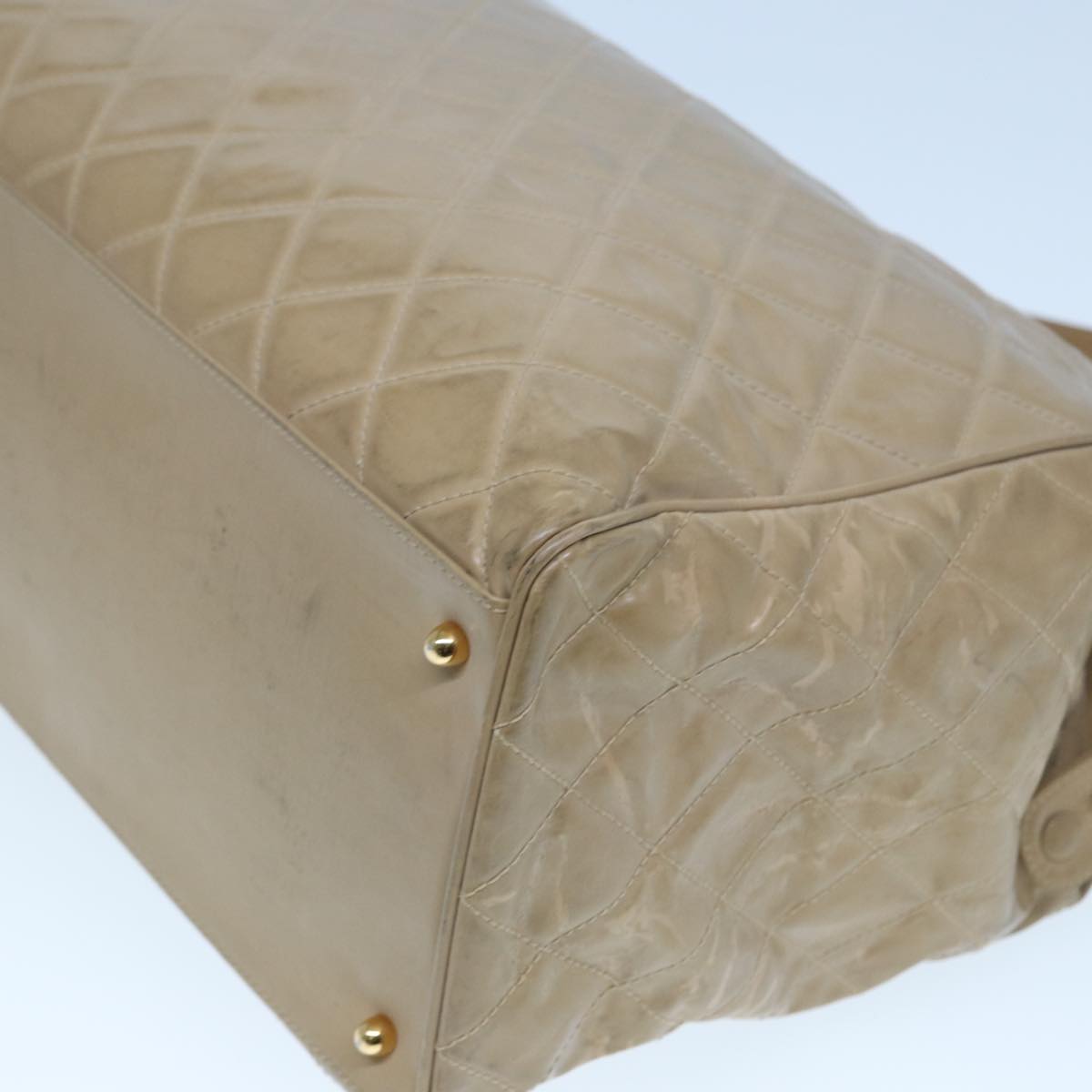 CHANEL Super Model bag Chain Turn Lock Bag Patent leather Beige CC 77488