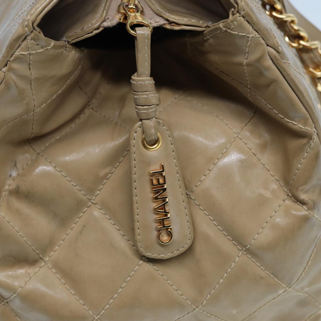 CHANEL Super Model bag Chain Turn Lock Bag Patent leather Beige CC 77488