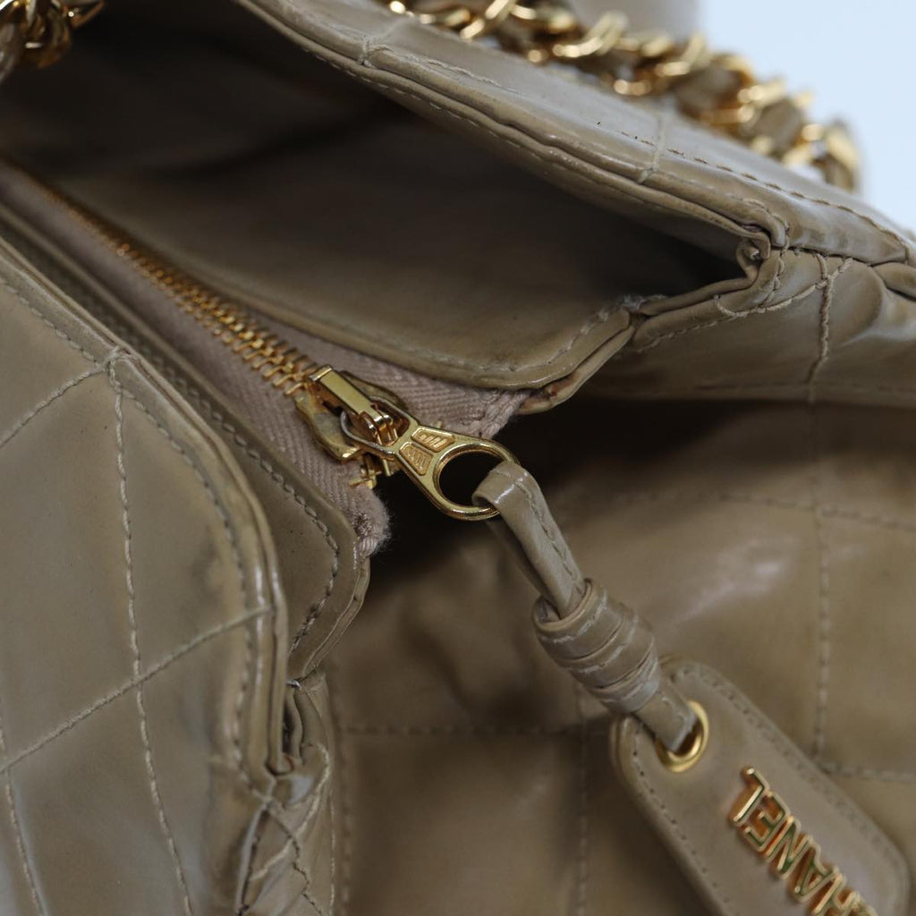 CHANEL Super Model bag Chain Turn Lock Bag Patent leather Beige CC 77488