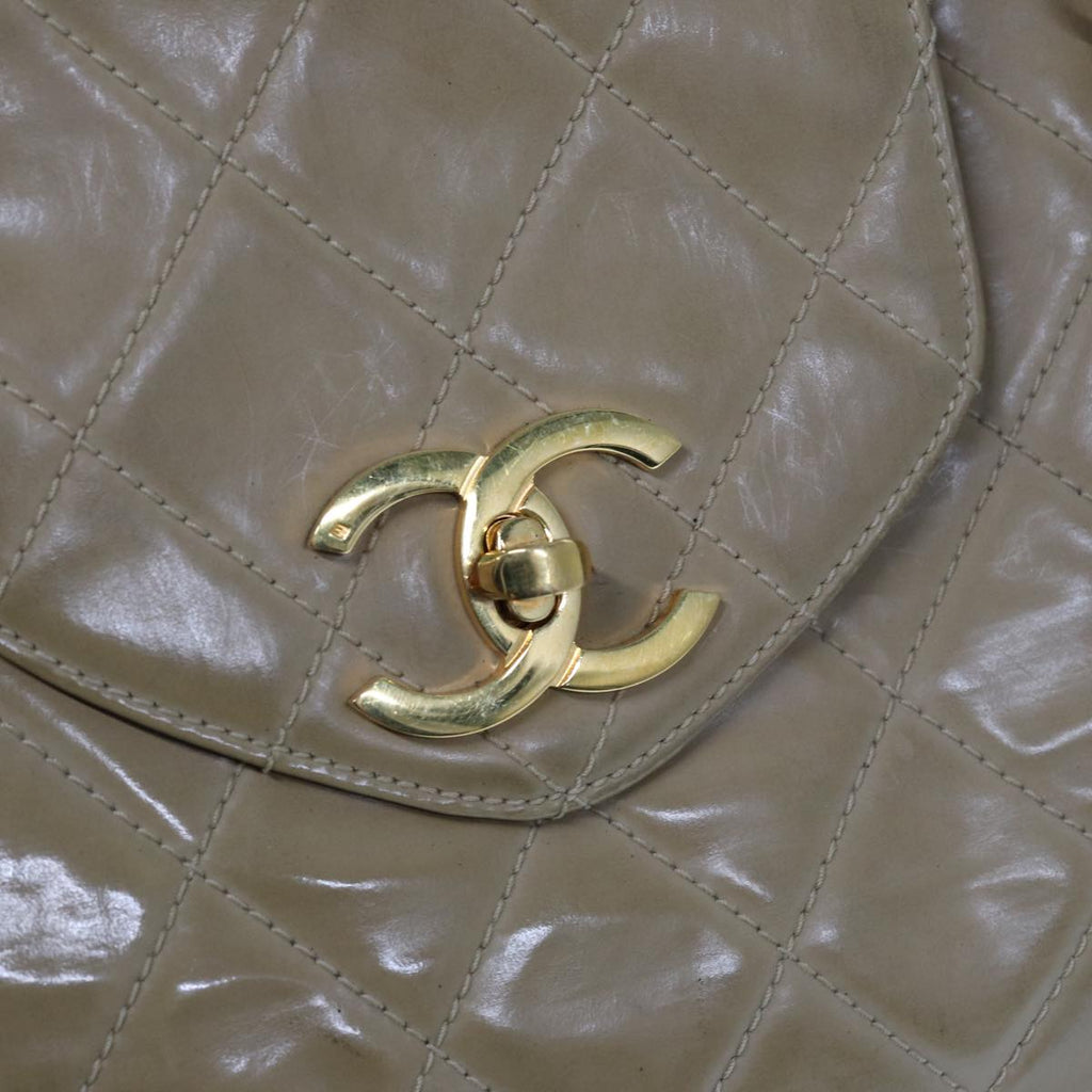 CHANEL Super Model bag Chain Turn Lock Bag Patent leather Beige CC 77488