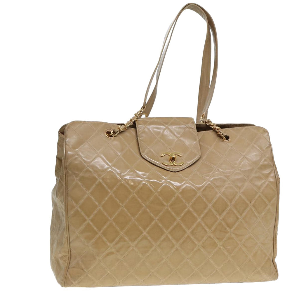 CHANEL Super Model bag Chain Turn Lock Bag Patent leather Beige CC 77488