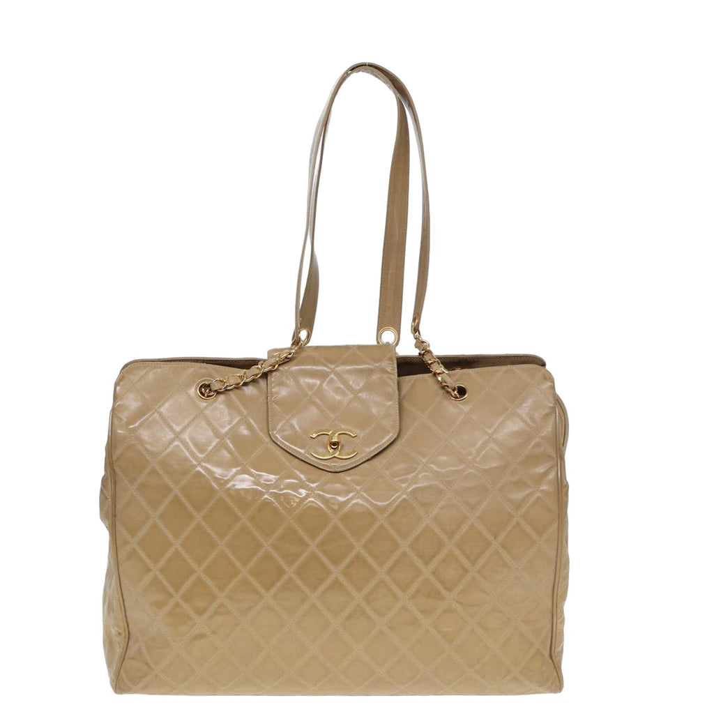 CHANEL Super Model bag Chain Turn Lock Bag Patent leather Beige CC 77488