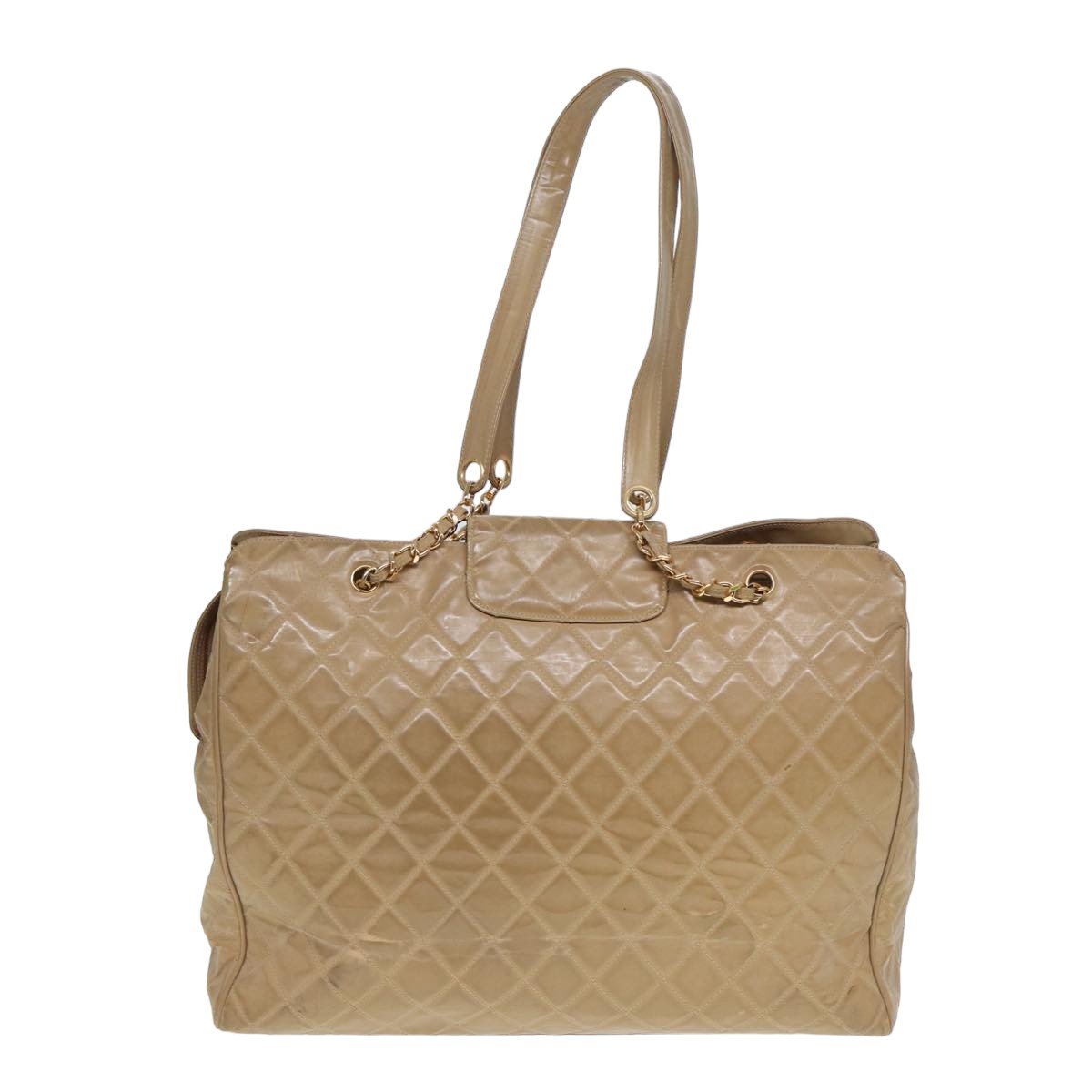 CHANEL Super Model bag Chain Turn Lock Bag Patent leather Beige CC 77488