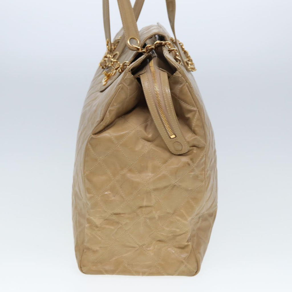 CHANEL Super Model bag Chain Turn Lock Bag Patent leather Beige CC 77488