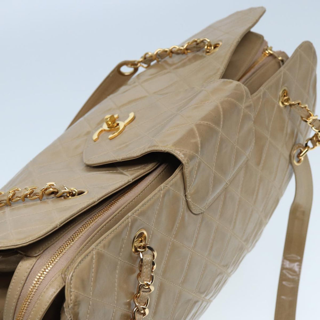 CHANEL Super Model bag Chain Turn Lock Bag Patent leather Beige CC 77488