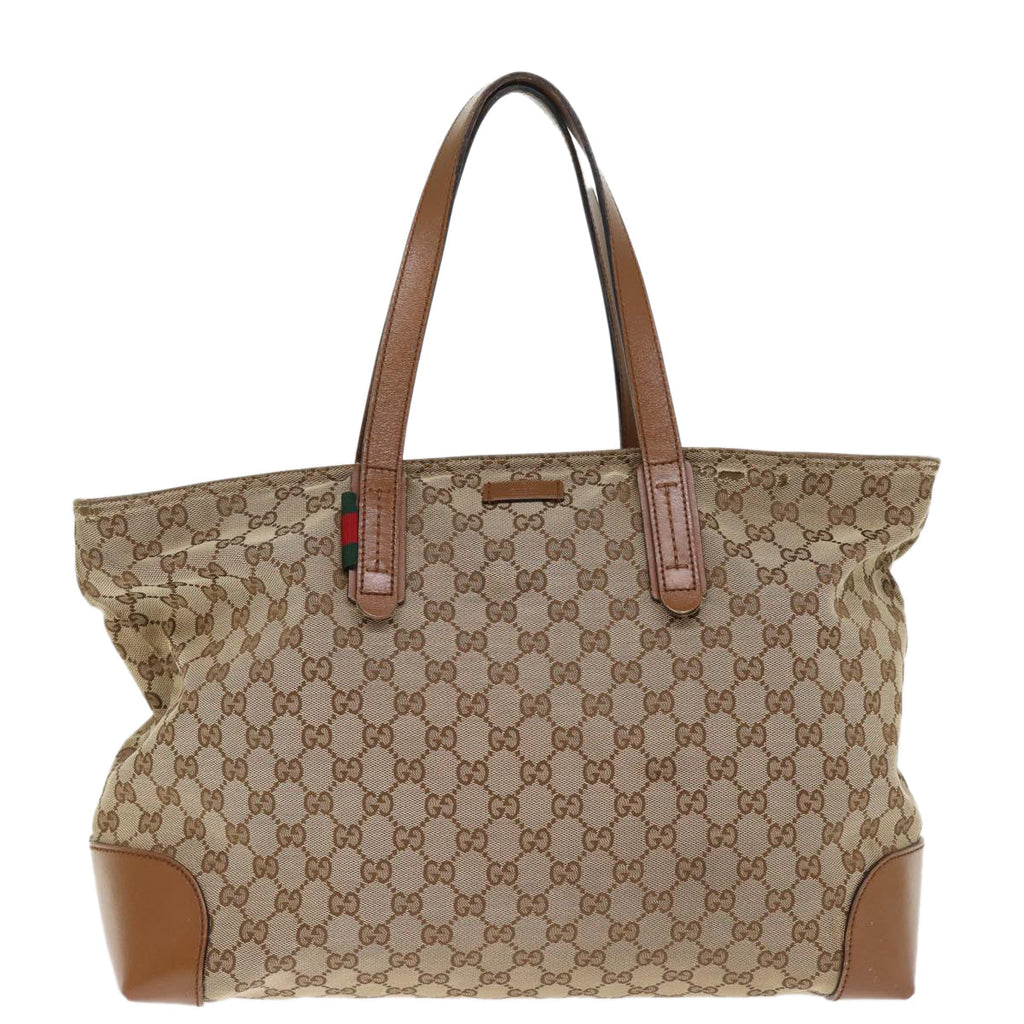 GUCCI GG Canvas Web Sherry Line Tote Bag Beige Red Green 308928 77492