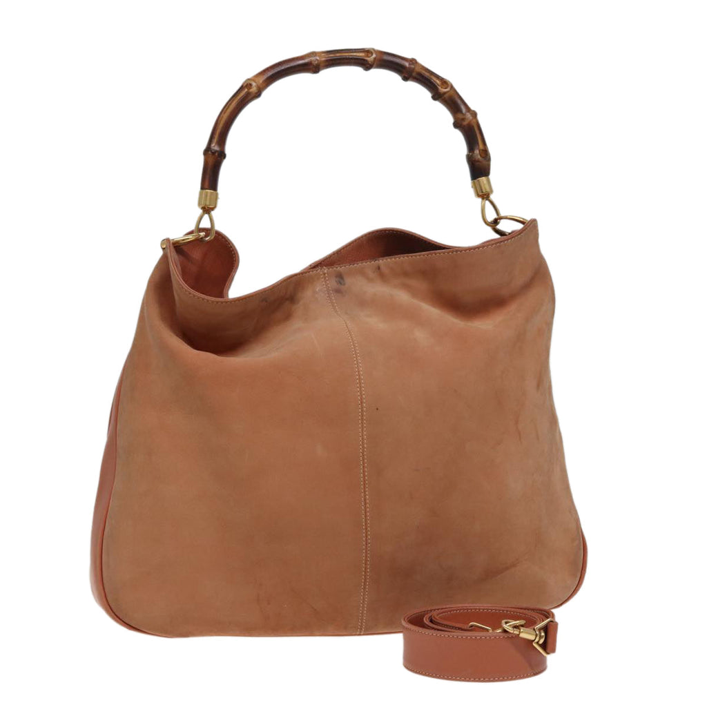 GUCCI Bamboo Shoulder Bag Suede 2way Beige 001 58 1577 77654