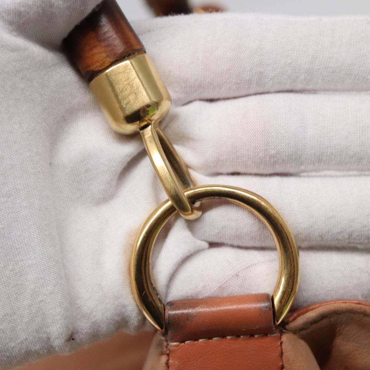 GUCCI Bamboo Shoulder Bag Suede 2way Beige 001 58 1577 77654