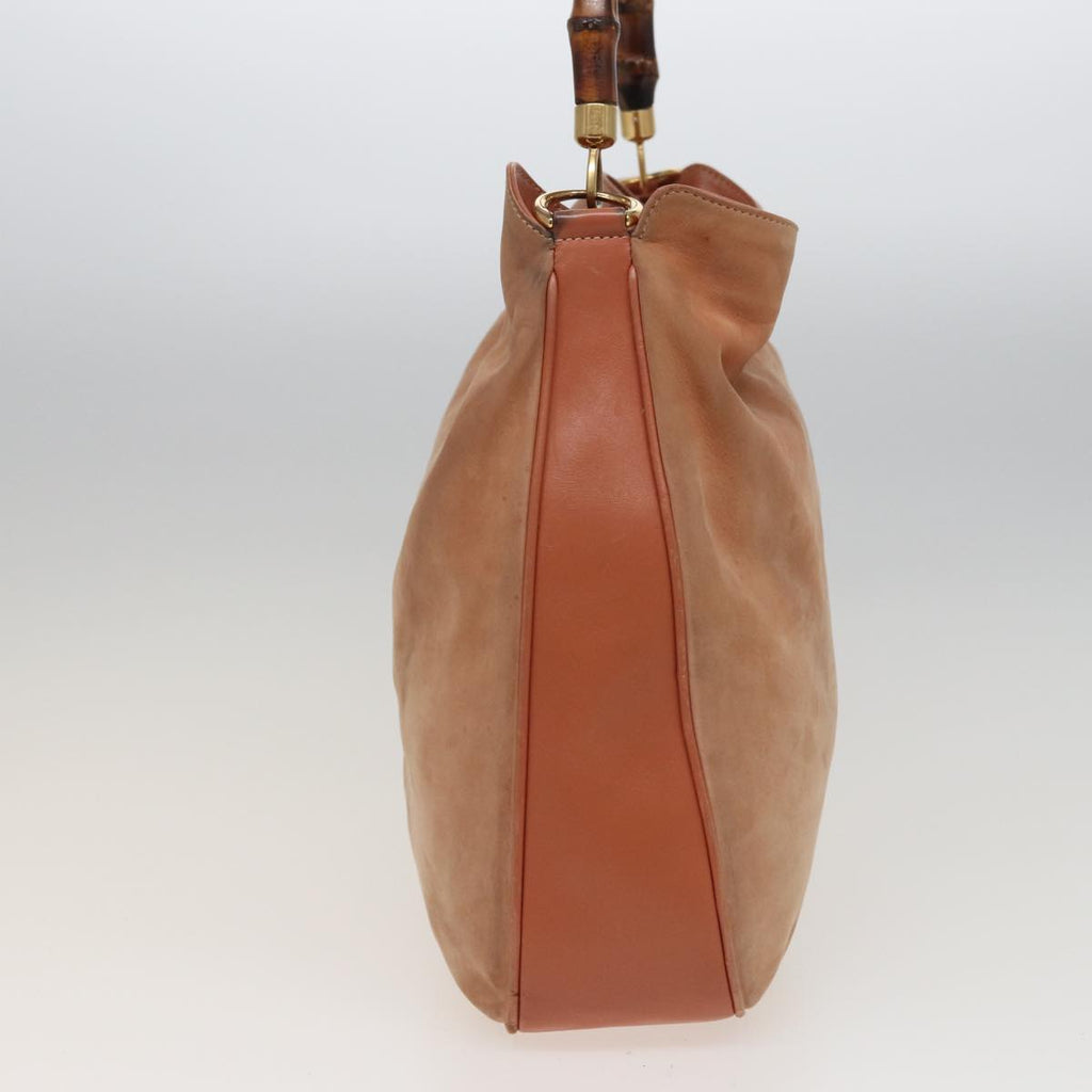 GUCCI Bamboo Shoulder Bag Suede 2way Beige 001 58 1577 77654