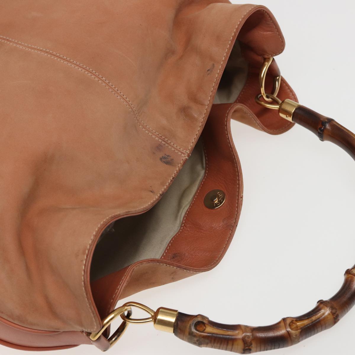 GUCCI Bamboo Shoulder Bag Suede 2way Beige 001 58 1577 77654