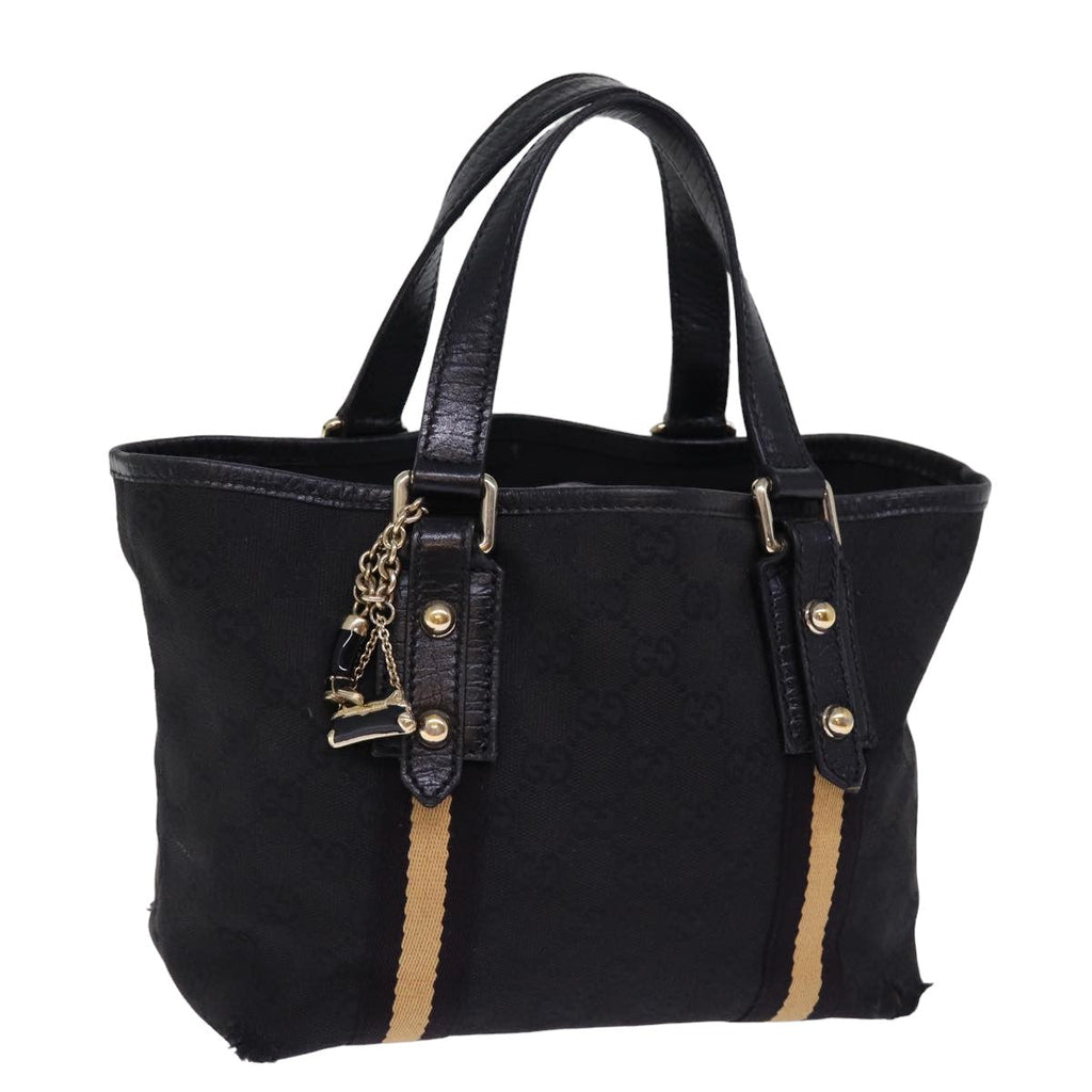 GUCCI GG Canvas Sherry Line Tote Bag Black White 139261 77661