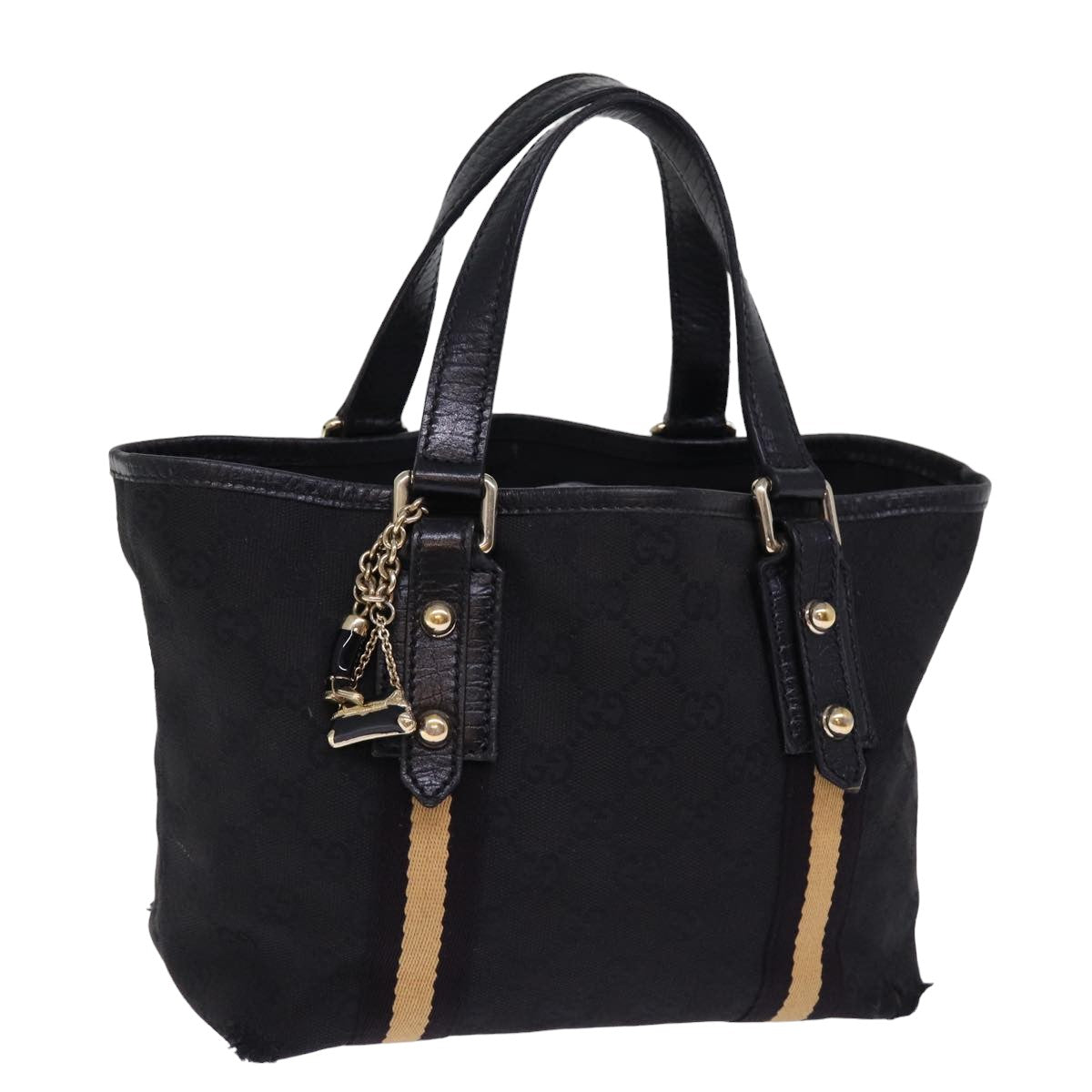 GUCCI GG Canvas Sherry Line Tote Bag Black White 139261 77661
