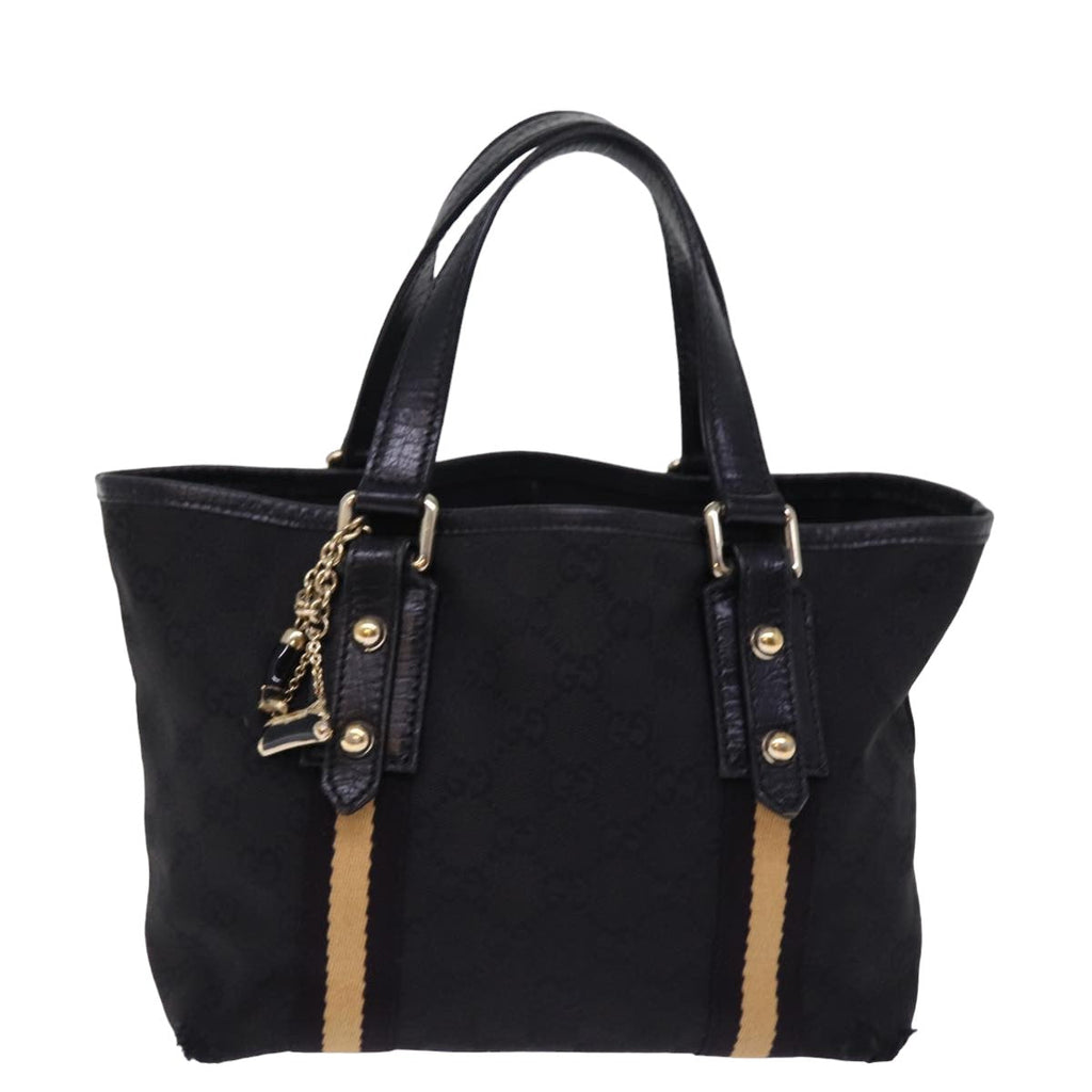 GUCCI GG Canvas Sherry Line Tote Bag Black White 139261 77661