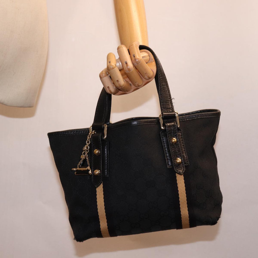 GUCCI GG Canvas Sherry Line Tote Bag Black White 139261 77661