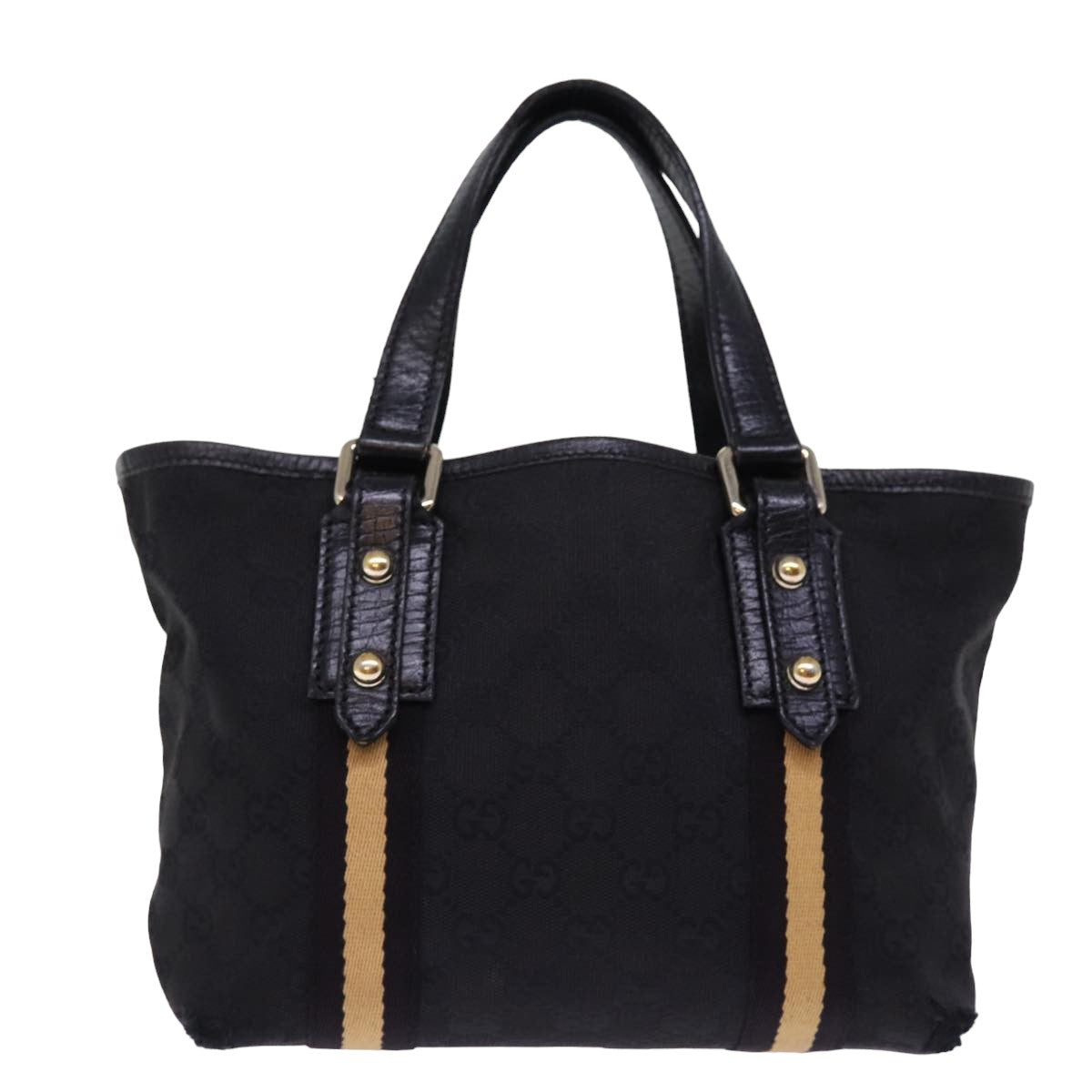 GUCCI GG Canvas Sherry Line Tote Bag Black White 139261 77661