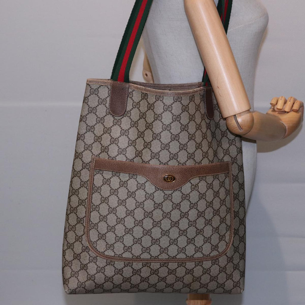 GUCCI GG Supreme Web Sherry Line Tote Bag PVC Beige Red 39 02 003 77664