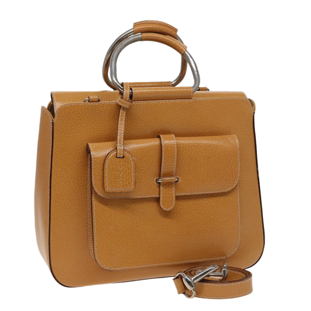 GUCCI Hand Bag Leather 2way Beige 77667
