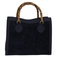 GUCCI Bamboo Hand Bag Suede Navy 77669