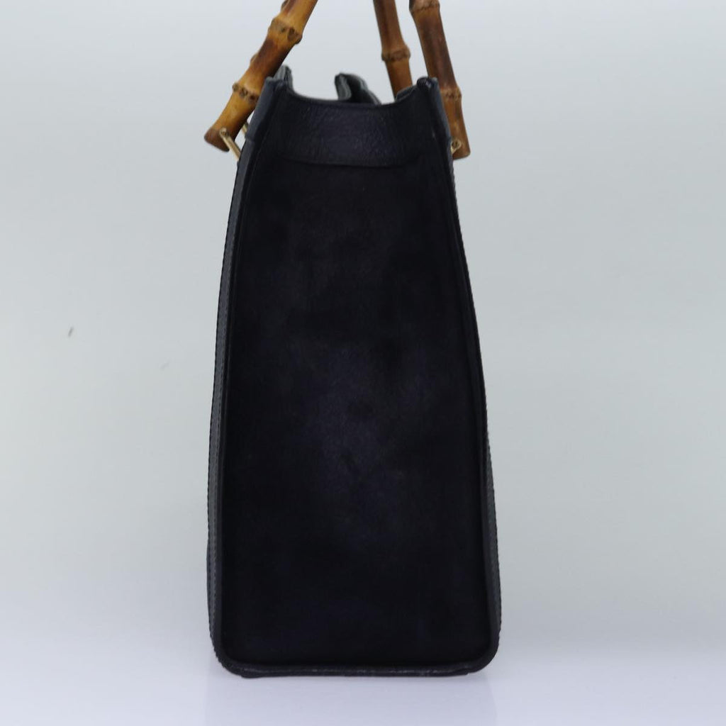 GUCCI Bamboo Hand Bag Suede Navy 77669