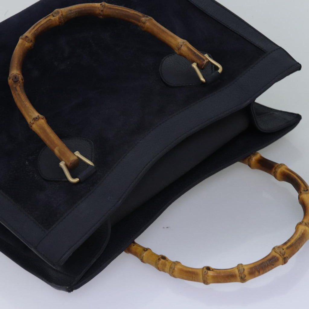GUCCI Bamboo Hand Bag Suede Navy 77669