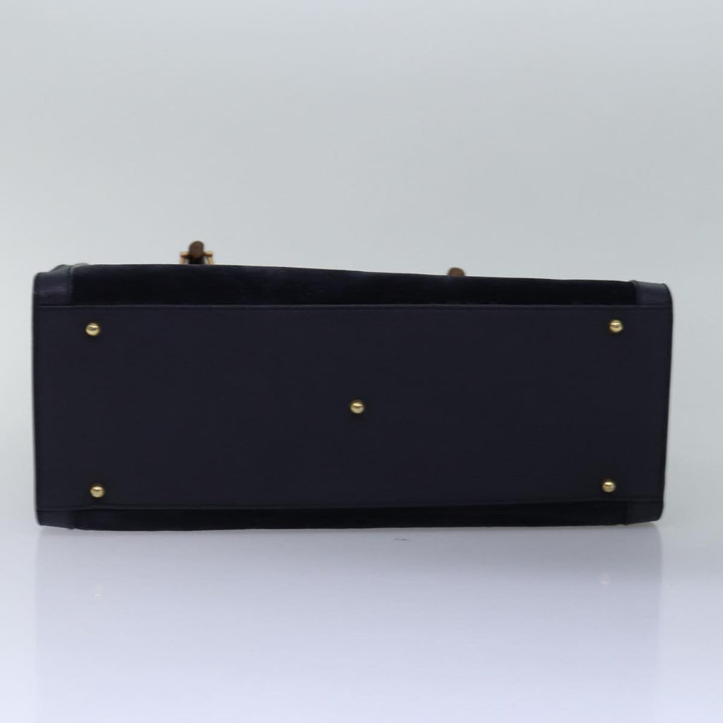 GUCCI Bamboo Hand Bag Suede Navy 77669