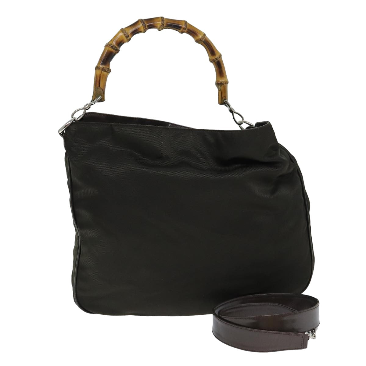 GUCCI Bamboo Shoulder Bag Nylon 2way Khaki 001 2404 1577 77677