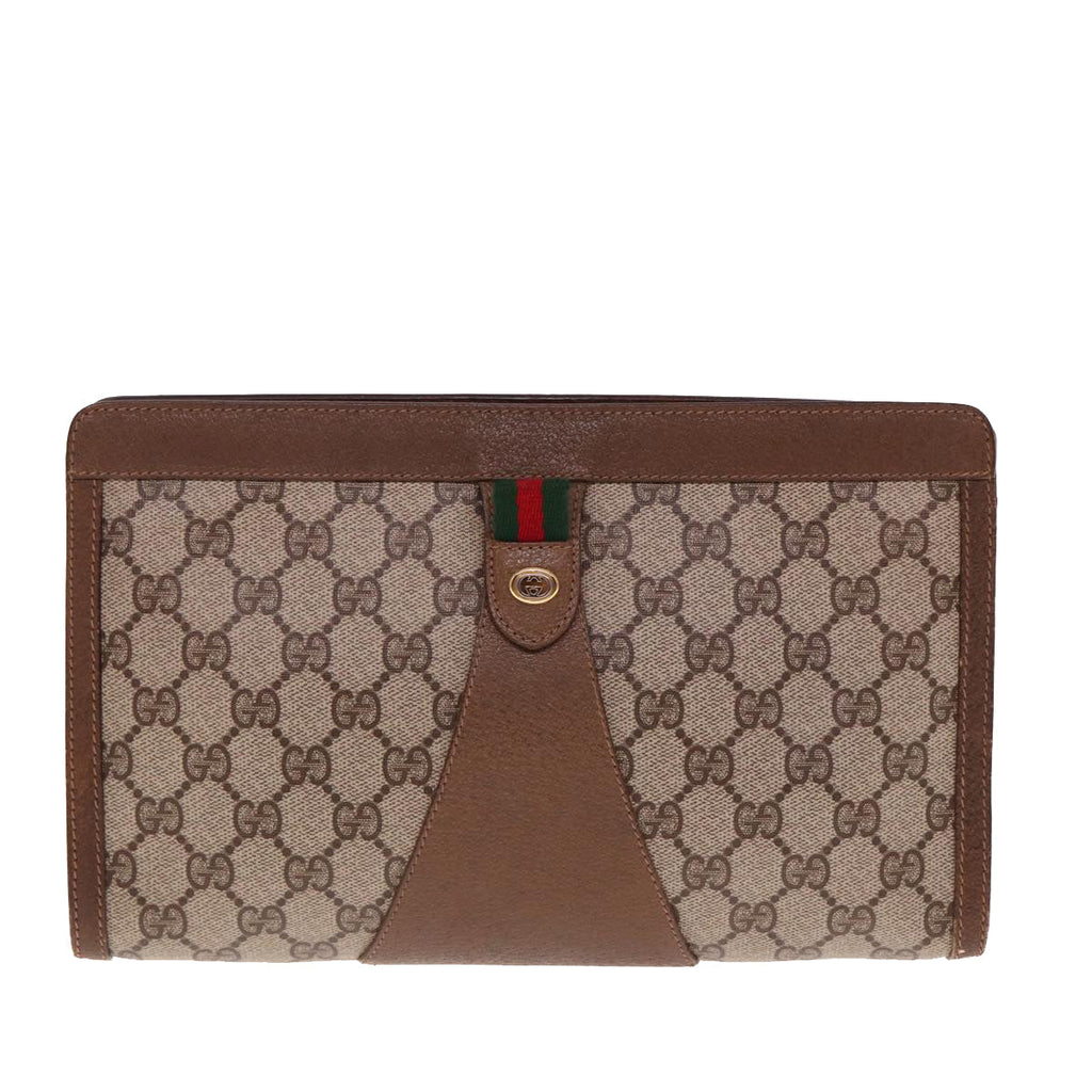 GUCCI GG Supreme Web Sherry Line Clutch Bag PVC Beige Red 89 01 033 77681
