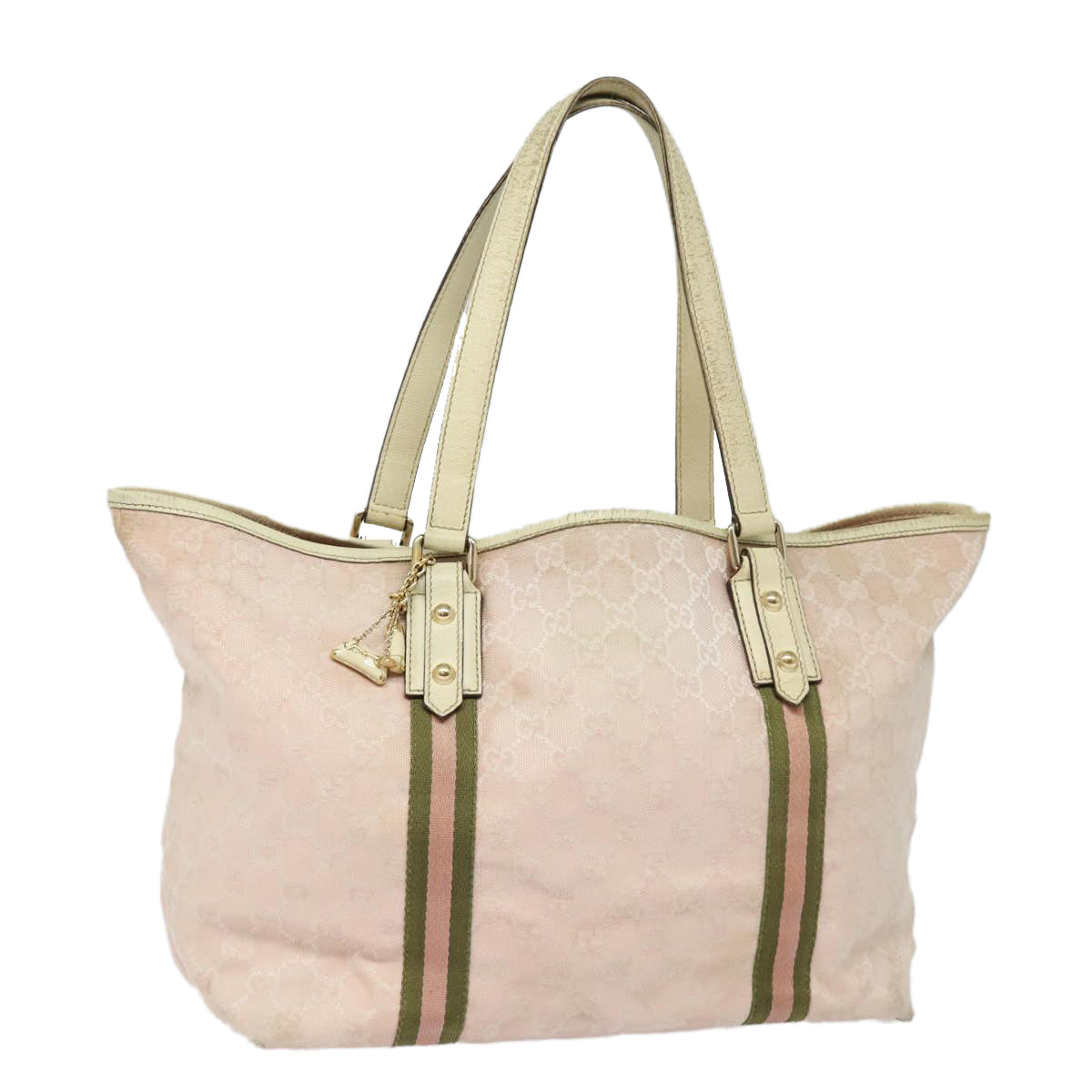 GUCCI GG Canvas Sherry Line Tote Bag Khaki Pink 139260 77690
