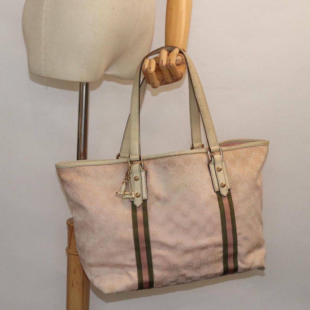 GUCCI GG Canvas Sherry Line Tote Bag Khaki Pink 139260 77690