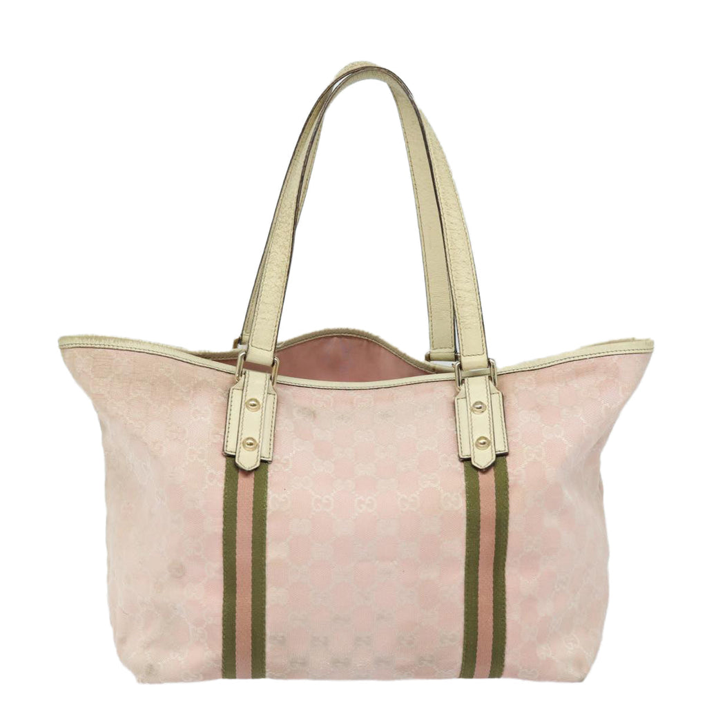 GUCCI GG Canvas Sherry Line Tote Bag Khaki Pink 139260 77690