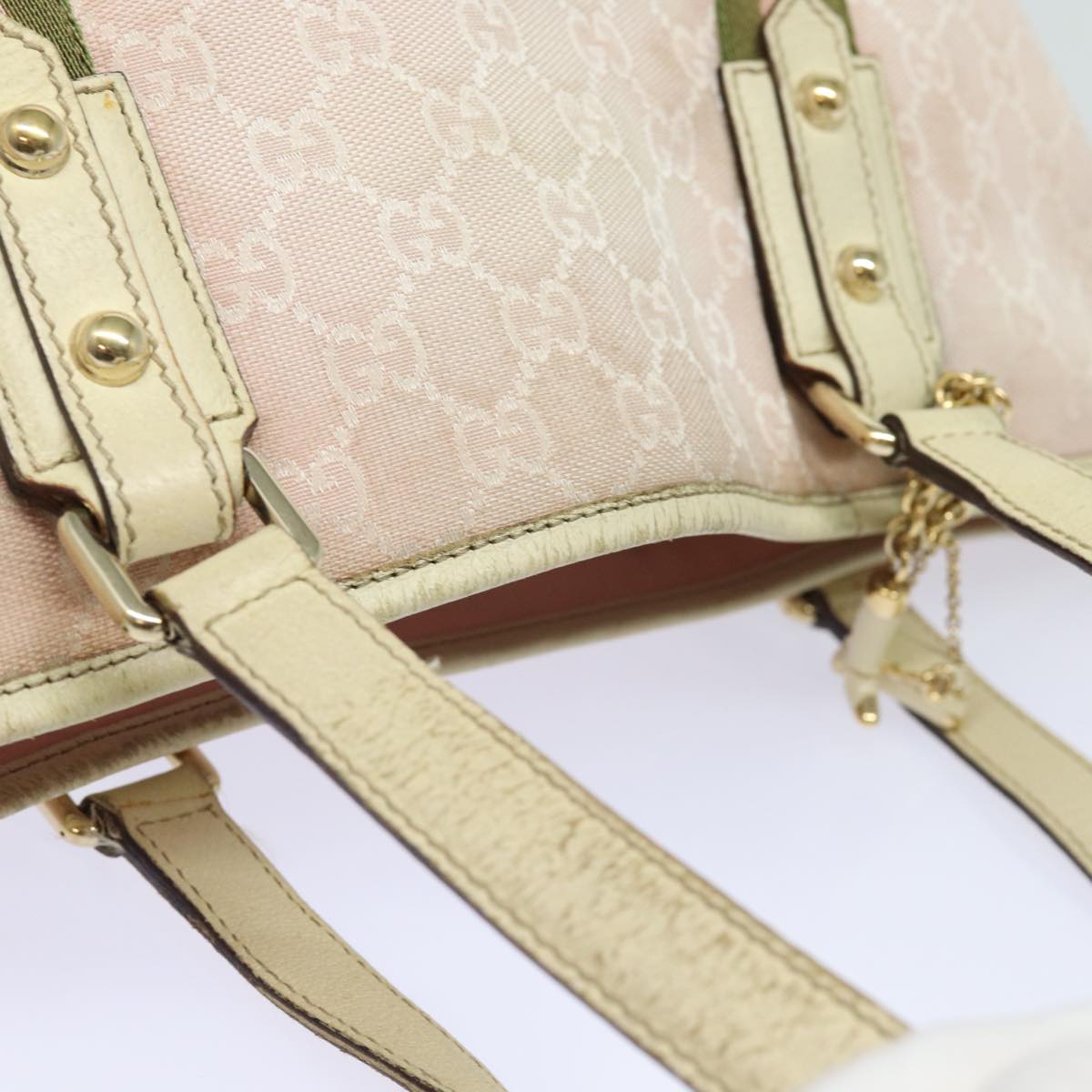 GUCCI GG Canvas Sherry Line Tote Bag Khaki Pink 139260 77690