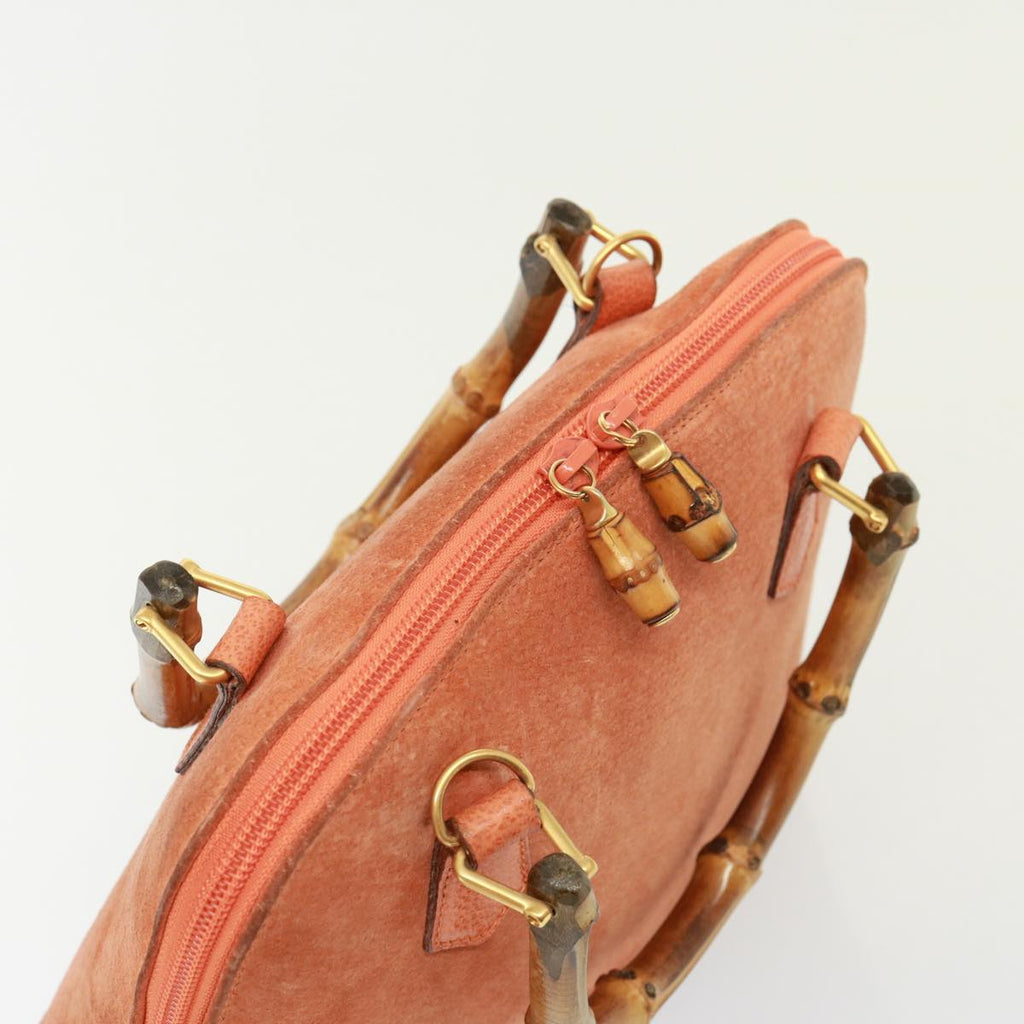 GUCCI Bamboo Hand Bag Suede 2way Orange 000 1274 0290 77736