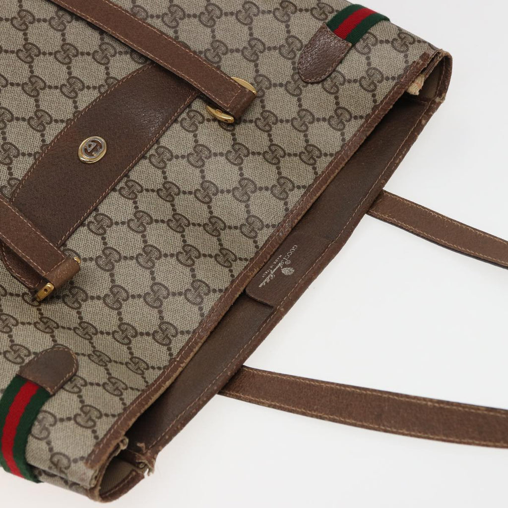 GUCCI GG Supreme Web Sherry Line Tote Bag PVC Beige Red 39 02 091 77790