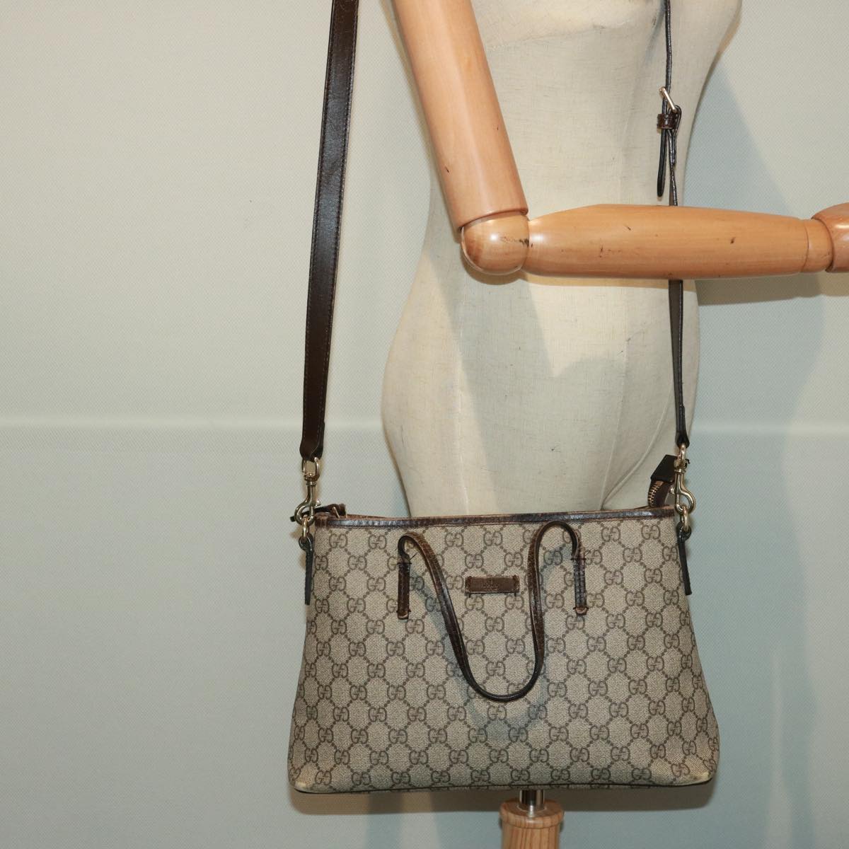 GUCCI GG Supreme Hand Bag PVC 2way Beige 353440 77792