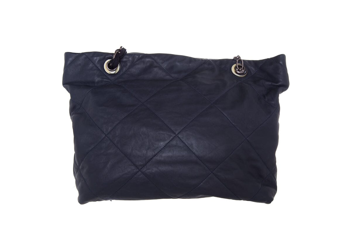 Lanvin Navy Lambksin Leather Quilted Tote