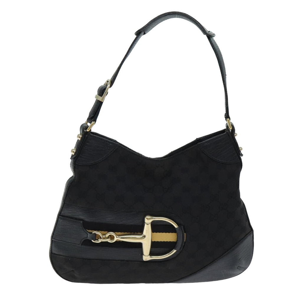 GUCCI GG Supreme Horsebit Shoulder Bag PVC Leather Black 137388 77823