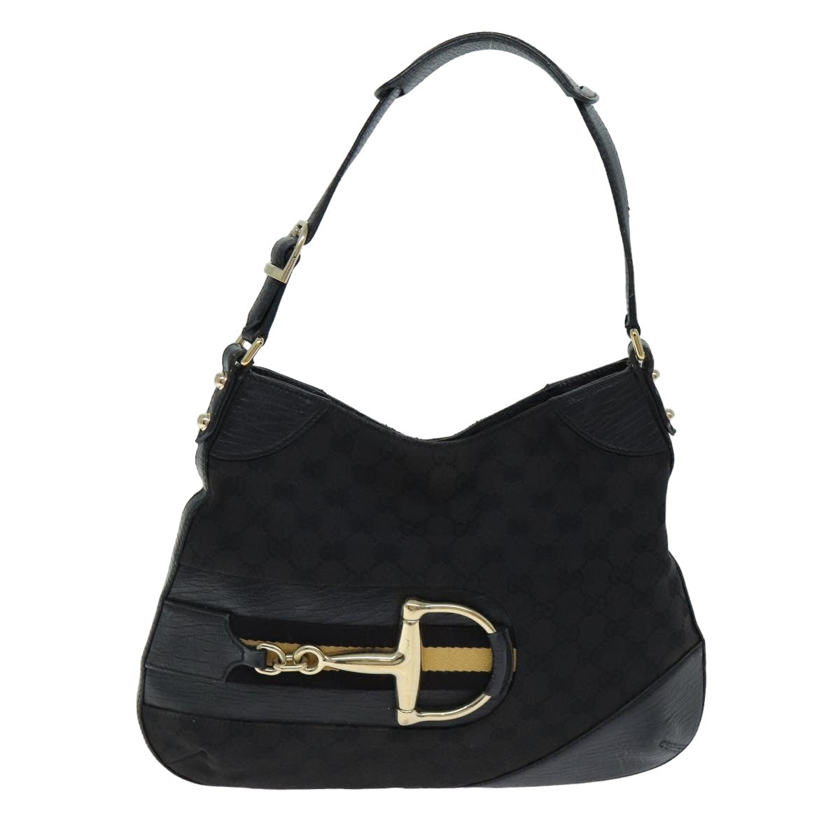 GUCCI GG Supreme Horsebit Shoulder Bag PVC Leather Black 137388 77823