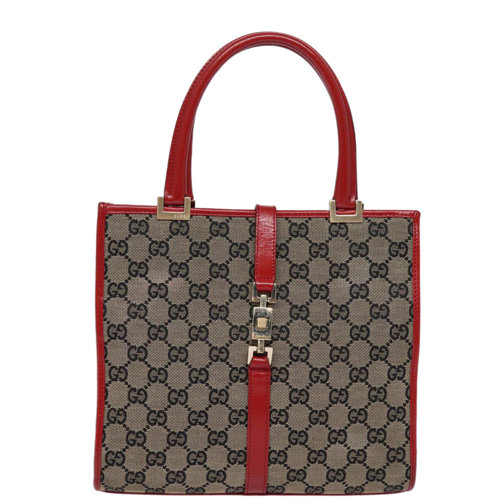 GUCCI GG Canvas Jackie Hand Bag Red Beige 002 1065 3444 77824