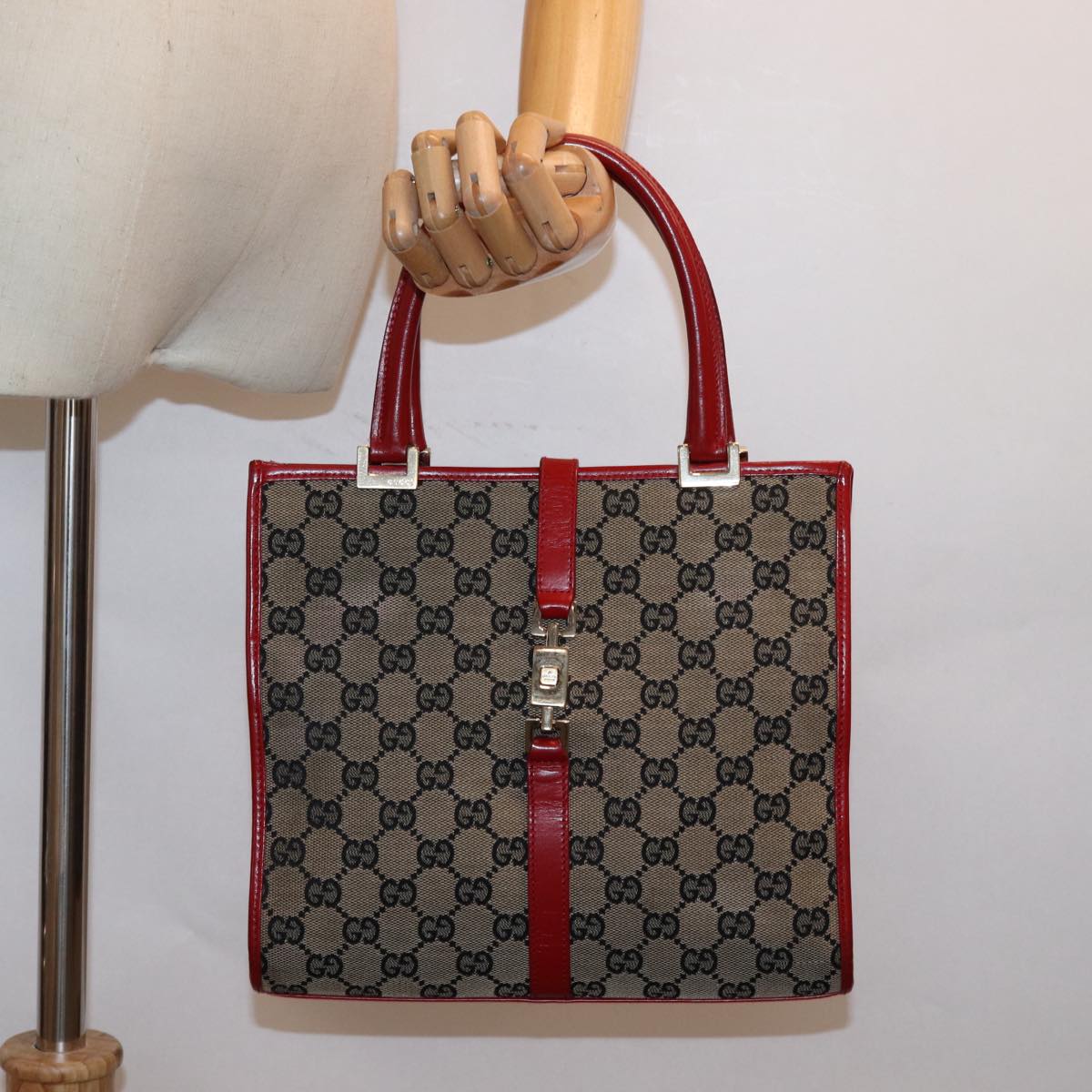 GUCCI GG Canvas Jackie Hand Bag Red Beige 002 1065 3444 77824