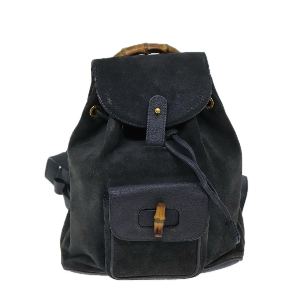 GUCCI Bamboo Shoulder Bag Suede Black 003 1705 0030 77826