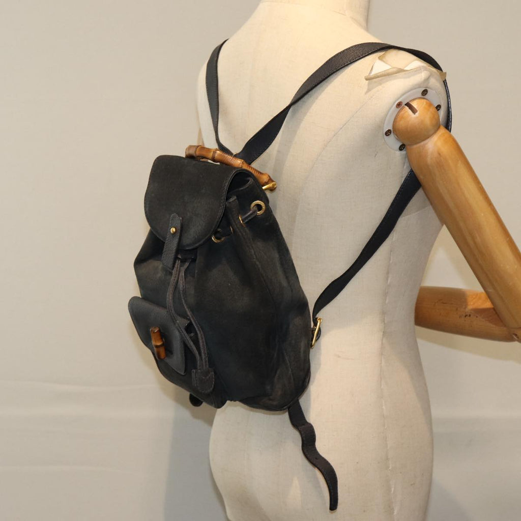 GUCCI Bamboo Shoulder Bag Suede Black 003 1705 0030 77826
