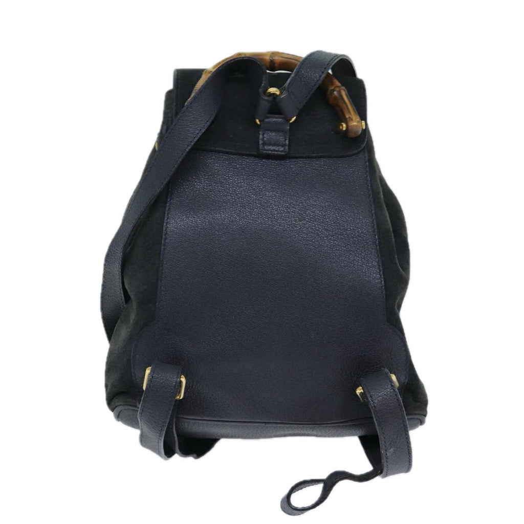 GUCCI Bamboo Shoulder Bag Suede Black 003 1705 0030 77826
