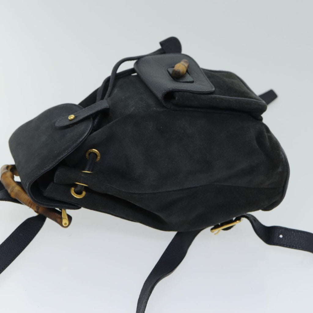 GUCCI Bamboo Shoulder Bag Suede Black 003 1705 0030 77826