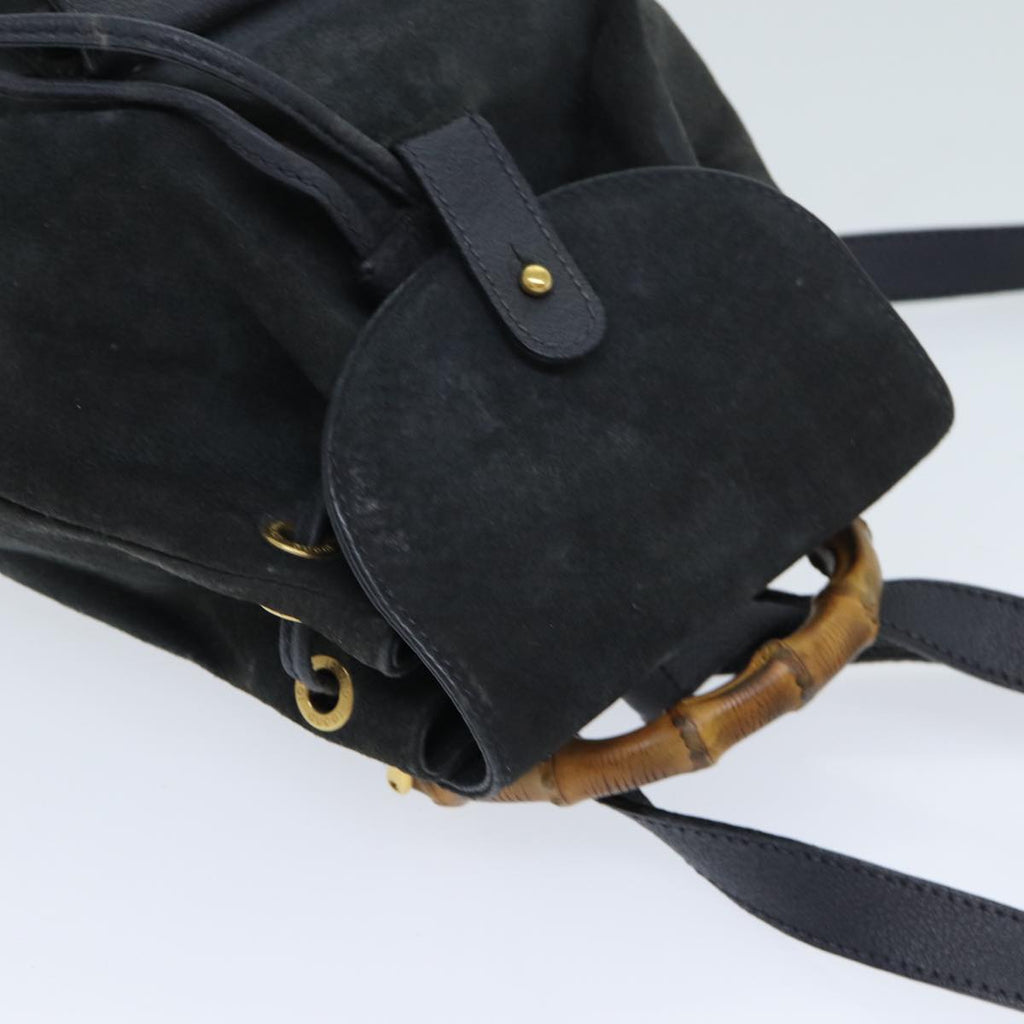 GUCCI Bamboo Shoulder Bag Suede Black 003 1705 0030 77826