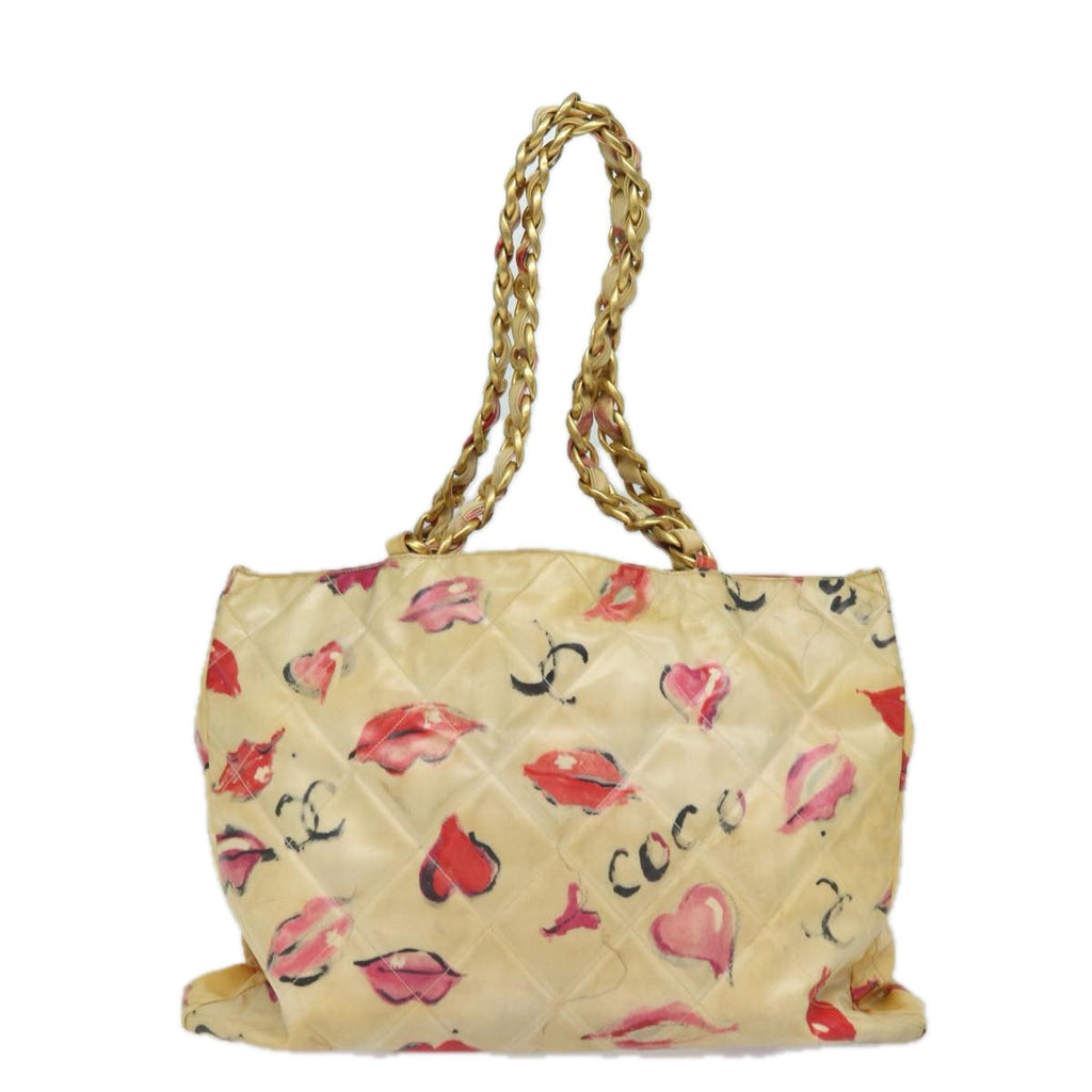CHANEL Chain Tote Bag Vinyl White CC 77840