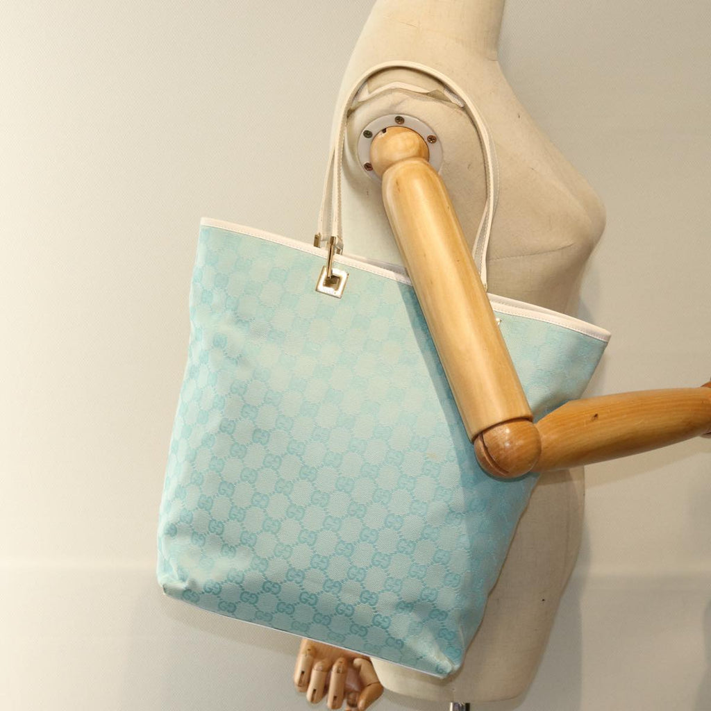 GUCCI GG Canvas Tote Bag Light Blue White 77932