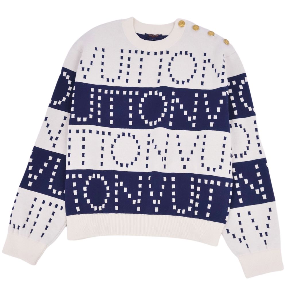 Louis Vuitton e 22SS   Chunky Strip Wool Tops  Made in Italy L White/Navy  Nitted