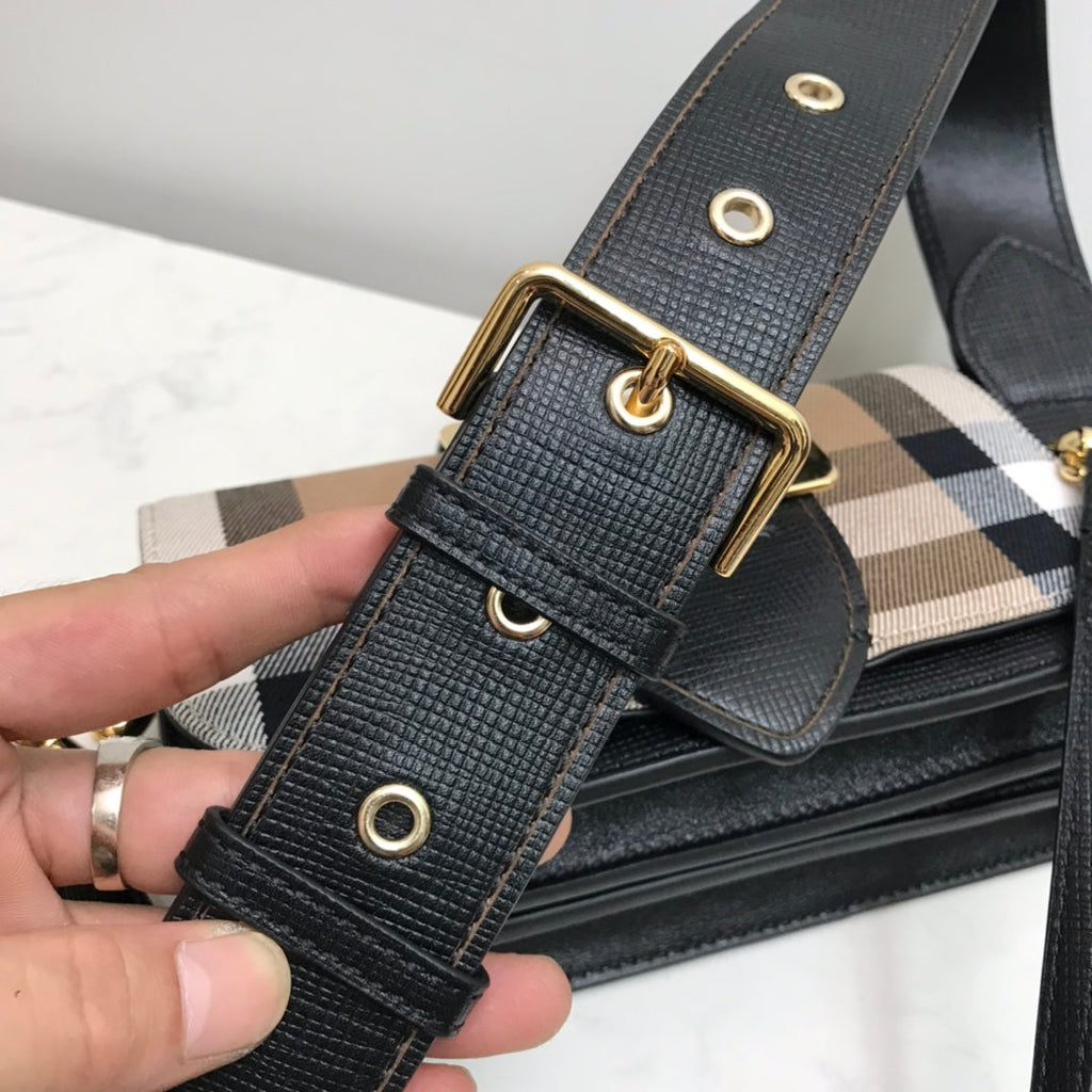 GLAMI Small Bridle House Check And Buckle Crossbody Black For Women, Bags 7.8in/20cm