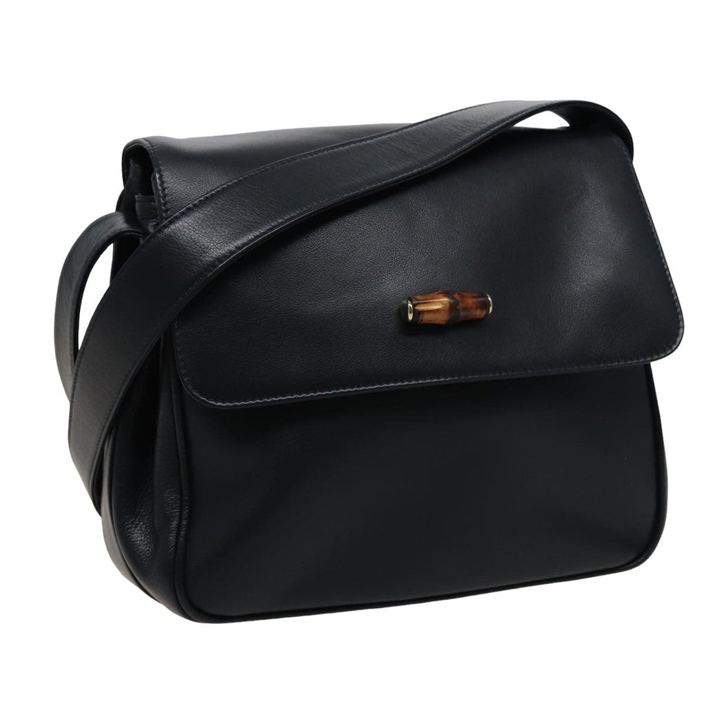 GUCCI Bamboo Shoulder Bag Leather Black 001 14 1571 78084