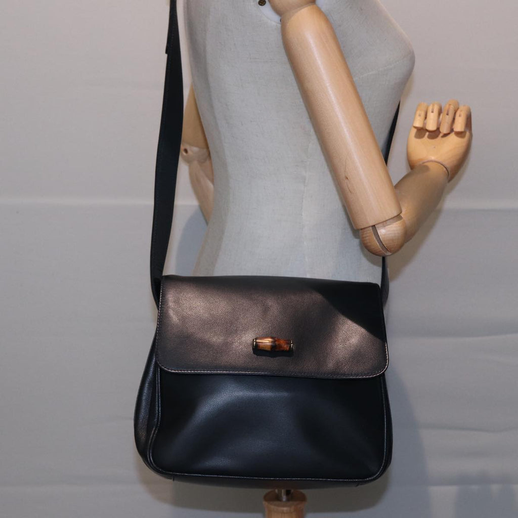 GUCCI Bamboo Shoulder Bag Leather Black 001 14 1571 78084